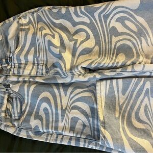 SHEIN Blue and White Patterned Straight Leg Jeans